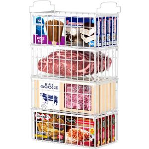 Freezer Organizer Bins, 4 Pack Stackable Deep Chest Freezer Organizer Bins, Foldable Baskets with Handles, White Storage Container Baskets for 5/ 7 Cu.FT Sort Frezen Meats