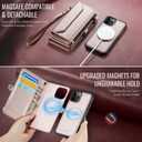 Strapurs for iPhone 12 / iPhone 12 Pro Detachable Wallet Case Compatible with Magsafe, RFID Blocking 9-Card Holder Zipper Strap Lanyard PU Leather Magnetic Phone Case for iPhone 12 6.1", Rose Gold