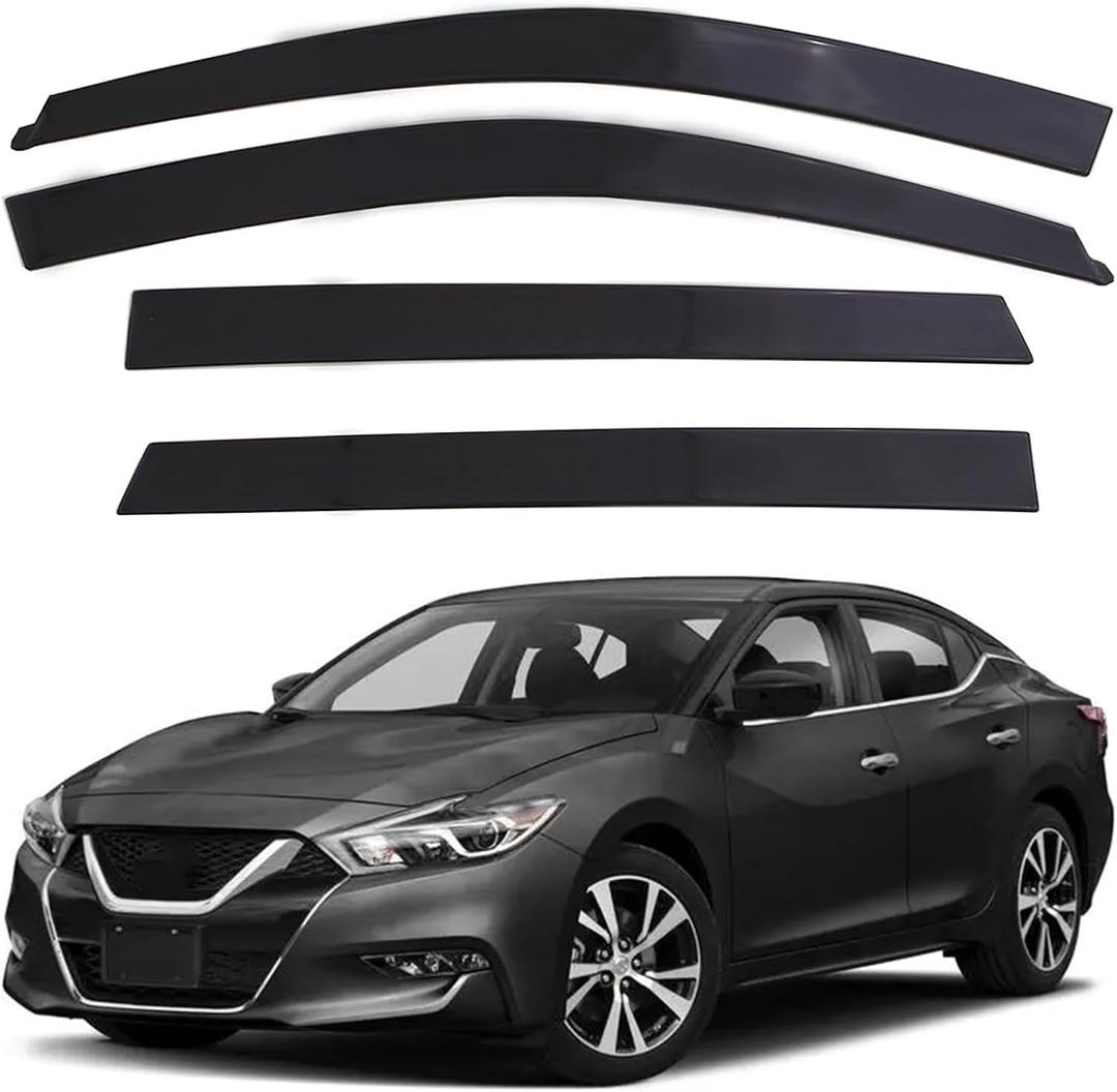 4 Pieces Tape-on Extra Durable Rain Guards Fit for 2016-2023 Nissan Maxima,Window Deflectors,Window Visors (Smoke Black)