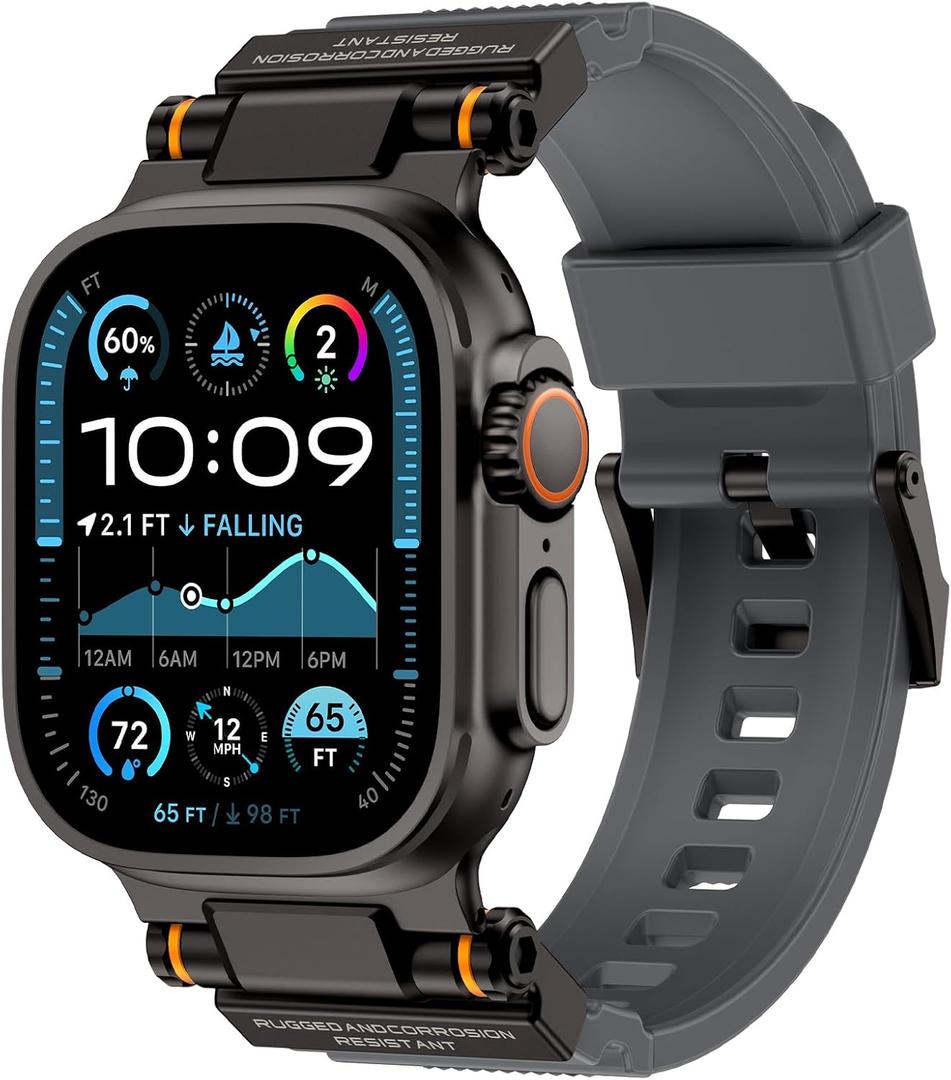 FOAMUNOC Rugged Band Compatible with Apple Watch Ultra 3/2/1 Band 49mm/46mm/45mm/44mm/42mm, Metal Connector with Silicone Strap for iWatch Ultra Series 11/10/9/8/7/6/SE3/SE2/SE/5/4/3/2/1, Gray/Black
