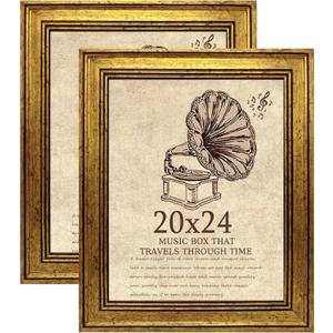 20x24 Picture Frame with Real Glass set of 2, Vintage Frames - Antique Style Frames for Wall - Ornate Frame for Rustic Gold Office or Home Decor Display Family Friends Wedding Gift, 20x24in