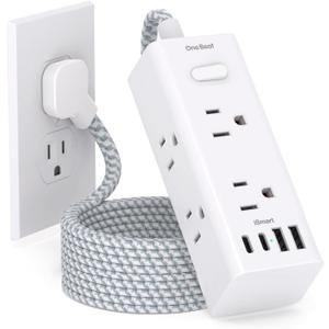 One Beat Power Strip Surge Protector - 6 Widely Outlets 4 USB Ports(2 USB C), 3 Sided Outlet Extender, 6 Ft Flat Plug Extension Cord, Wall Mount Power Strip for Home Office Travel College Dorm Room