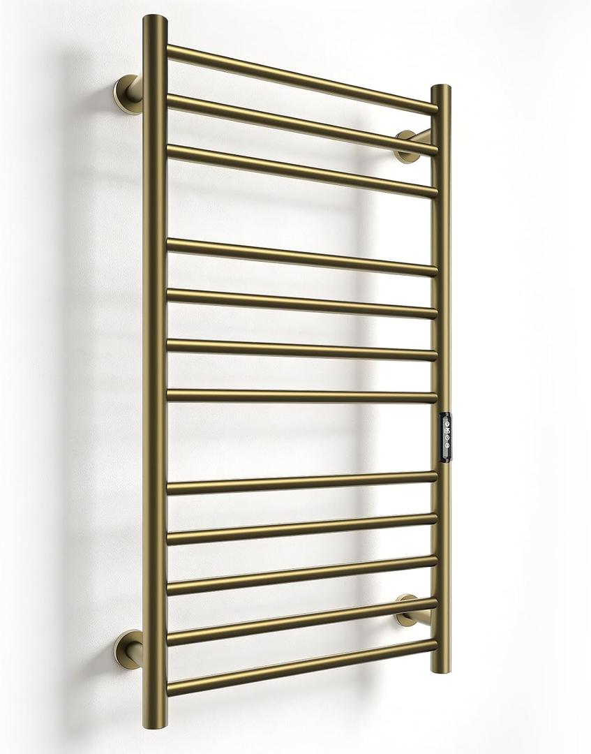 Poloma Wall Mounted Heated Towel Racks for Bathrooms. Electric Towel Warmer Rack Heater, 12Bars Gold, CSA Certified.