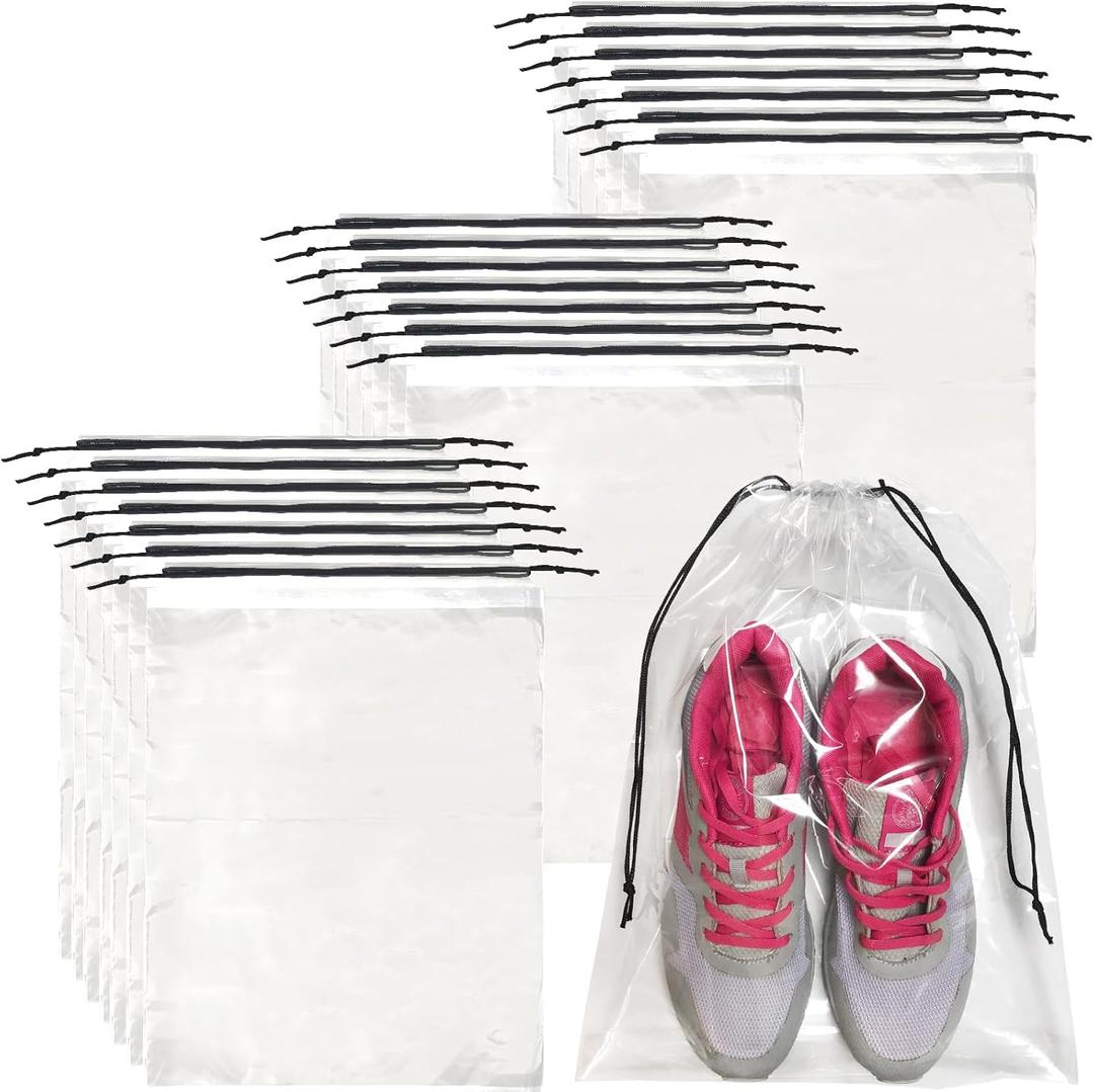 50 Pcs Shoe Bags for Travel,Large Transparent Travel Shoe Bags for Packing,Clear Plastic Drawstring Bags Shoe Dust Bags,Portable Shoes Organizers Pouch with Rope for Men and Women