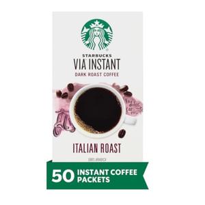 Starbucks VIA Instant Coffee, Dark Roast Coffee, Italian Roast, 100% Arabica, Single-Serve, 1 Box (50 Packets) (EXP 03/09/27)