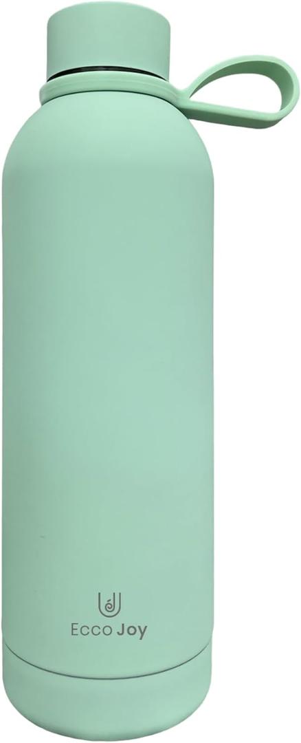 Ecco Joy Reusable Stainless Steel water bottles - insulated Water Bottle - Thermos soft touch with neck tags - travel water bottle - Long Lasting Hot or Cold Drinks  Teal