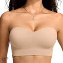 Vertvie Strapless Bras for Women Non-Slip Push Up Wireless Bandeau Bra Seamless Comfort Tube Top Supportive Padded Bralette, Size XL, Beige