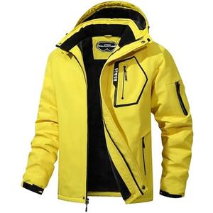 UTWGN Men's Ski Jacket Winter Warm Snow Coat Waterproof Windbreaker Hooded Work Outerwear Snowboarding Jackets, Yellow, L