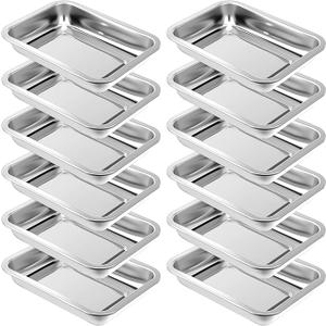 Funnymoom 12 Pack Stainless Baking Sheet Cookie Pans 11.4 x 6.3 x 1.7 Inch Metal Serving Trays with Widen Edge Baking Trays Nonstick Cookie Sheet Pan for Bakeware Cooking Serving BBQ