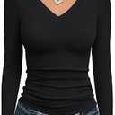 ANRABESS Long Sleeve Shirts for Women V Neck,Black,XS