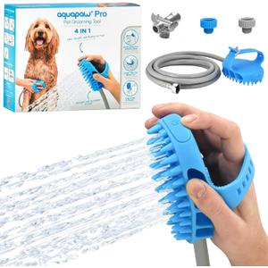 Aquapaw Dog Bath Brush Pro - Sprayer and Scrubber Tool in One - Indoor/Outdoor Dog Bathing Supplies - Pet Grooming for Dogs with Long and Short Hair - Dog Wash with Hose and Dog Shower Attachment (Large)