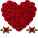 Lifewit Artificial Flowers, 50 Pcs Dark Red Foam Real Looking Roses with Stems, Fake Roses for DIY Wedding Bouquets, Centerpieces Arrangements, Valentine Decorations