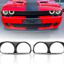 Front Headlight Bezel Covers 2PCS, Matte Black Left & Right Headlight Trim, Fit for Dodge Challenger 2015 2016 2017 2018 2019 2020 2021 2022 2023, Replace 68259053AB / 68259052AB