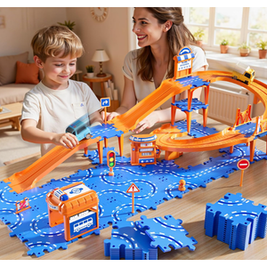 NIPLOOOW Puzzle Race Car Track Set for Kids 35, Floor Puzzle Track Car Set, Toddler Toys for 3 4 5 6 Years Old Boys, Toys Gift for Kids Boys Girls Age 3 4 5 6 7 8 Years Old