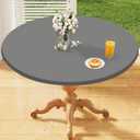 Homing Round Elastic Fitted Tablecloth, Water-Resistant Fabric Tablecloths for 36"-44" Tables, Washable Polyester Table Cover for Picnic, Caming, Dinner, Indoor & Outdoor, Grey