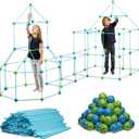 132 Piece Fort Building Kit - Indoor Play Engineering Set with Connecting Sticks & Balls - Creative STEM Building Toys for Kids Play Spaces, Tents & Hideouts (Blue)