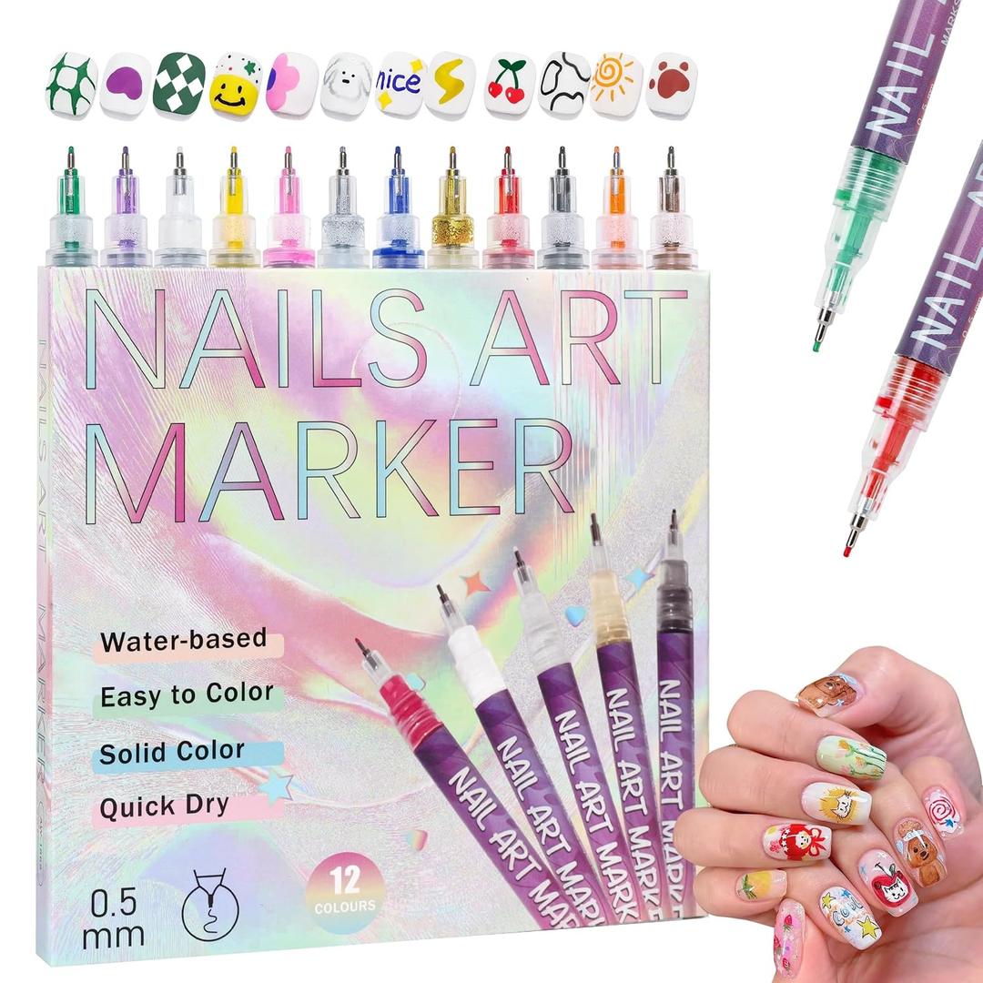 11 Colors Nail Art Pens Set: Fine Tip 0.5mm Quick-Dry Nail Art Markers for DIY Nail Designs & Nail Painting, Ideal Gift for Women & Girls, Great for Home Salon & Beginners