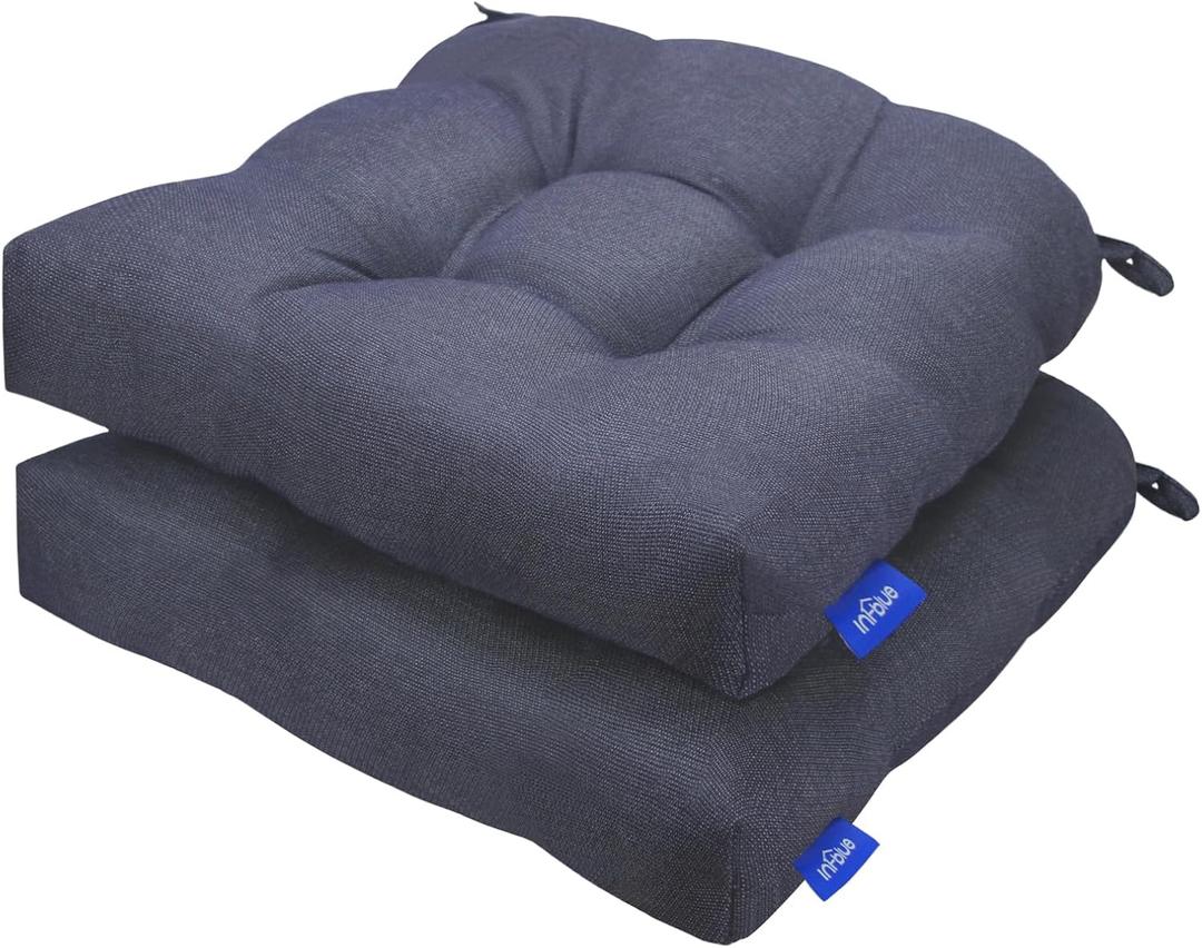 Outdoor Tufted Wicker Cushions Seat Cushions for Patio Furniture Set of 2, 19x19 Outdoor Chair Cushions Weather Resistant Patio Cushions with Ties for Wicker Chair (Blue Grey)