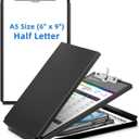 A5 Metal Clipboard with Storage - Memo Size Heavy Duty Recycled Aluminum Clipboard, Binder Form with Privacy Cover, 6x9 Inch Paper Holder for Police, Nurses, Students, and Office Use - Frosted Black