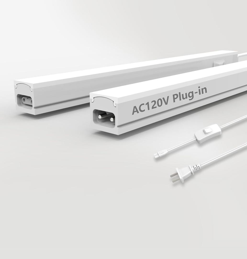 Leetdud Under Cabinet Lighting Plug in, 24 Inch 2 Pcs, Linkable AC120V 3CCT 3000K/4000K/5000K Ultra Slim, LED Under Cabinet Lights for Counter Light, Kitchen, Shelf, Sink, Workshop, Desk, White