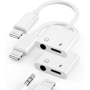 Lightning to 3.5 mm Headphone Jack Adapter, 2 Pack [Apple MFi Certified] iPhone 3.5 mm Headphone Earphone Jack Aux Audio and Charger Splitter Dongle Adapter for iPhone 14 13 12 11 Pro Max XS XR X 8 7