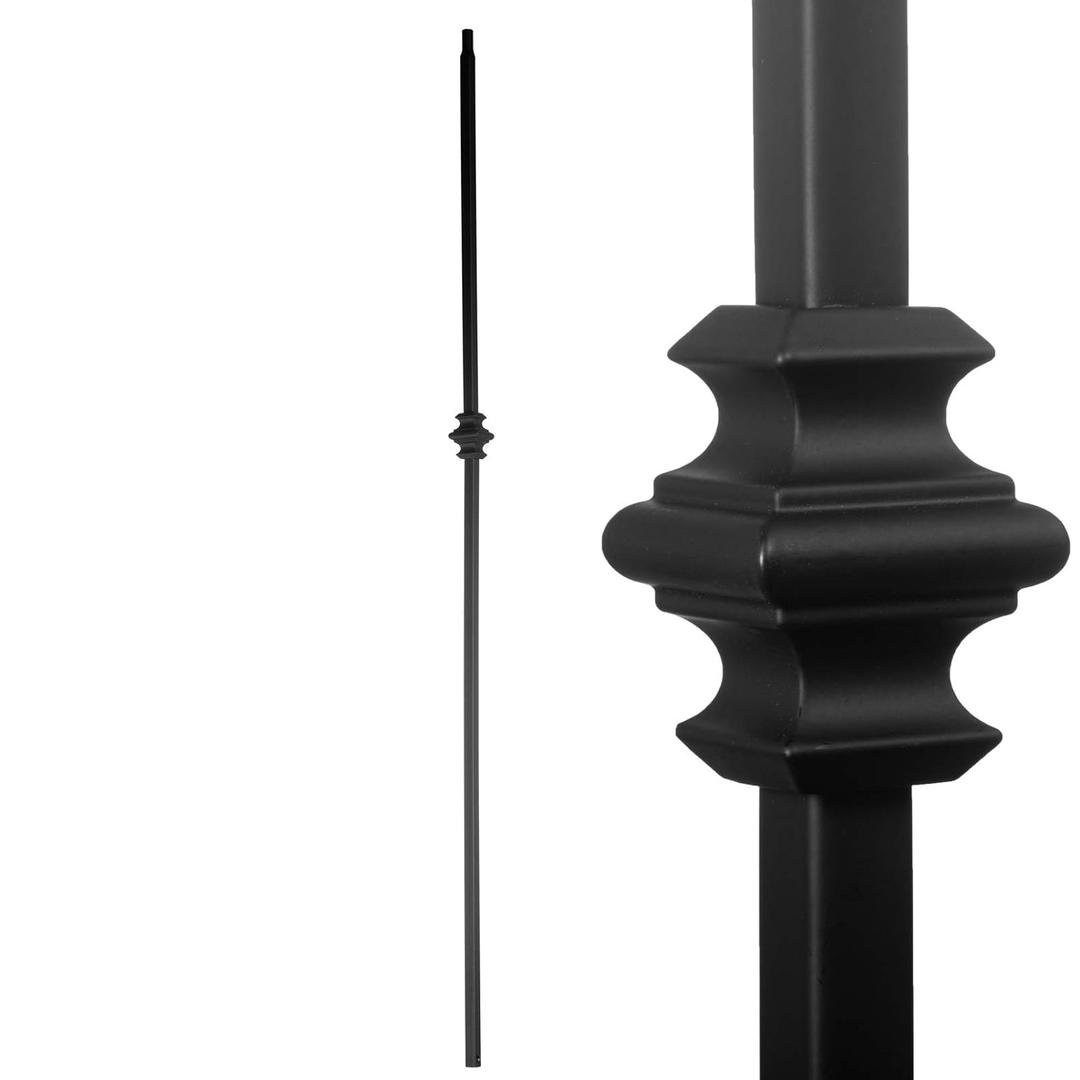 S03 - Wrought Iron Balusters Set of 10 Hollow Single Knuckle Balusters - Decorative Metal Balusters for Decks Spiral Stair Railing - 1/2 -inch Iron Spindles Satin Black Metal Railing