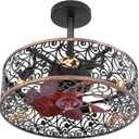REDSTAR Ceiling Fans with Lights-Small Farmhouse Ceiling Fan with Light and Remote, Industrial Caged Ceiling Fan Light for Living Room, Bedroom, Kitchen, 17.7in
