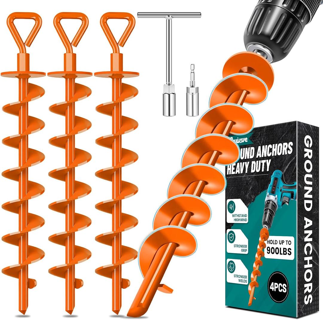 Ground Anchors Screw in, Heavy Duty Ground Trampoline Stakes High Wind Tent Stakes for Tent, Trampoline, Gazebo, Carport, Trap Anchor, Canopies, Swing Set