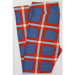 LuLaRoe One Size  TC Leggings Blue Red Plaid, Pack Of 2