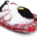 Lovely Simulation Animal Doll Plush Cat Toy with Sound Kids Toy Decorations Stuffed Toys Black & White