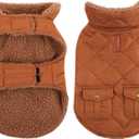 Queenmore Warm Puffer Dog Jacket, Ultra Thick Plush Lining with Storage Pockets (Brown, X-Small)