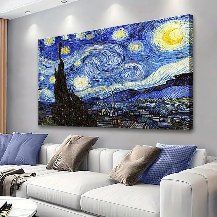 Starry Night, Vincent Van Gogh Canvas Wall art, Classic Paintings Framed Pictures Poster, Abstract Artwork Prints for Home Decor 24"x36"