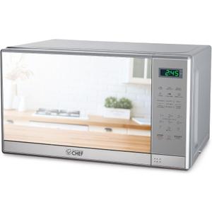 COMMERCIAL CHEF 0.7 Cu Ft Microwave with 10 Power Levels, 700W Microwave with Digital Display, Countertop Microwave with Child Safety Door Lock, Programmable with Push Button, Stainless Steel