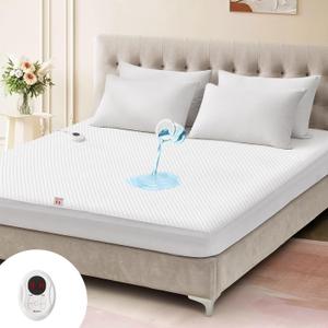 Bwarm Waterproof Heated Mattress Pad, ETL Certified Bed Warmer with 9 Heat Settings, 1-12 Hours Auto Off Deep Pocket, Machine Washable, White Twin