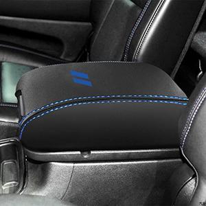 YOSRTER for Dodge Durango Accessories 2011-2018 2019 2020 Center Console Armrest Cover Interior Box Anti-Scratch Leather Central Armrest Decoration (Dark Blue Stitches)