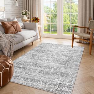 Lahome Machine Washable Area Rugs - Grey Dorm Room Rug 4'x6' Rug Non-Slip Soft Room Rugs for Bedroom Ultra-Thin, Neutral Boho Print Stain Resistant Rug for Laundry Room Entryway Office (Grey, 4'x6')