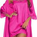 Ekouaer Sleepwear Women's Satin Nightgown with Robes Set 2 Piece Sexy Lace Cami Nightwear Hot Pink, XL
