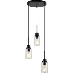 3-Lights Modern Pendant Light Fixtures Black Adjustable Height Ceiling Lights Chandelier with Clear Glass Shades Kitchen Island Lighting Hanging E26 Base for Foyer Dining Room