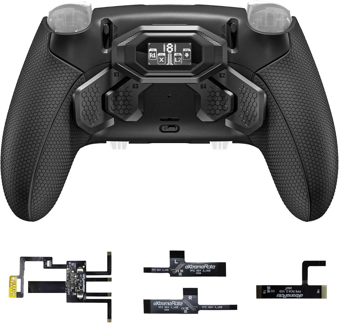 eXtremeRate Beyond Back Paddles Kit for PS5 Edge Controller, OLED Display, Redesigned Ergonomic Rubberized Grips Bottom Shell, Remappable 4 Back Buttons Attachment for PS5 Edge Controller - Black