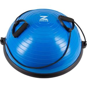 ZELUS Balance Ball Trainer with Resistance Bands and Foot Pump, Inflatable Yoga Ball for Home Gym Workouts, 23 Inch Exercise Half Ball for Balance Training Core Strength Fitness More, 330lb Cap (Blue)