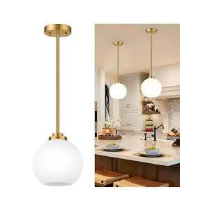 JAGORI Glass Pendant Light,Mid Century Modern Light Fixture,Hanging Lights for Kitchen Island,Bathroom, Bedroom,Hallway Foyer (Gold, 6 in)