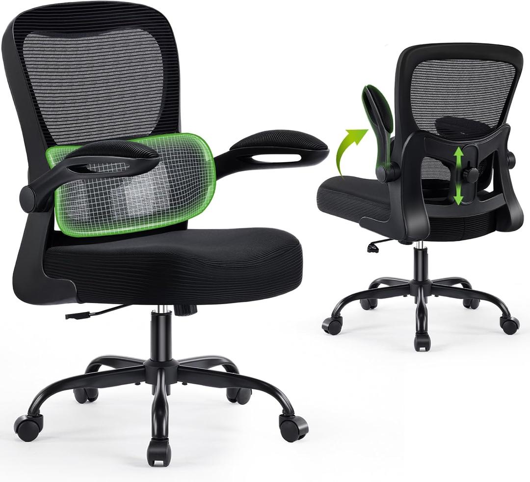 AreShark Office Chair Ergonomic Desk Chairs with Adjustable Lumbar Support, High Back Breathable Mesh Chair with Wheels& Flip-up Armrests,Rolling Swivel Comfy Task Computer Chair for Home Work Gaming