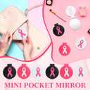 24 Pcs Breast Cancer Awareness Small Compact Mirrors Bulk Portable Folding Mini Pocket Makeup Mirrors Breast Cancer Awareness Accessories Gift for Women Friends