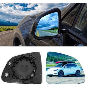 Jaronx Compatible with Tesla Model Y Side Mirror Glass Replacement 2PCS, Wide Angle Heat Defogging Blue Door Rear View Mirror Glass Lens for Model Y 2020-2024 (Driver+Passenger Side)