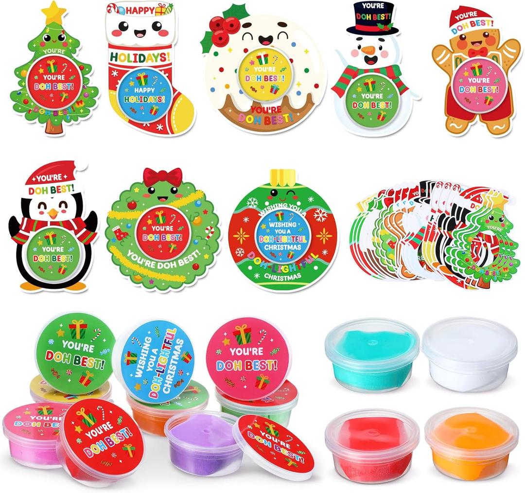 Watersay 32 Pack Christmas Modeling Clay Gifts 3D Ultra Light Air Dry Modeling Clay with Cards and Stickers Party Favors Christmas Exchange Gift Goody Bag Filler