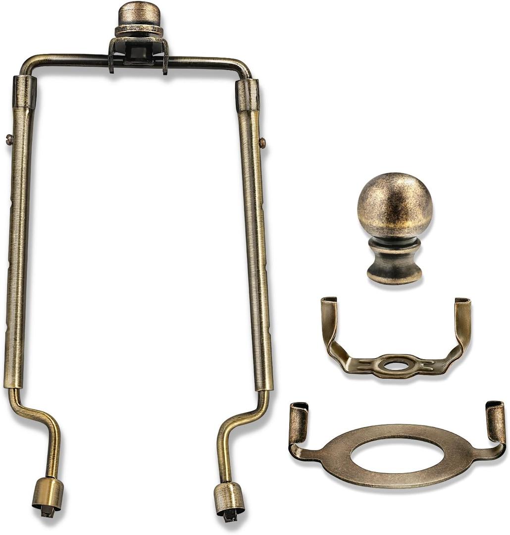 7 8 9 10 inch Lamp Shade Harp Holder, Antique Brass Lamp Harp Kit,Fit Both Standard Lamp Rod and E26 Light Base UNO Fitter Adapter,with 2 Shade Attaching Finial Top (Bronze Color - 1 Set)