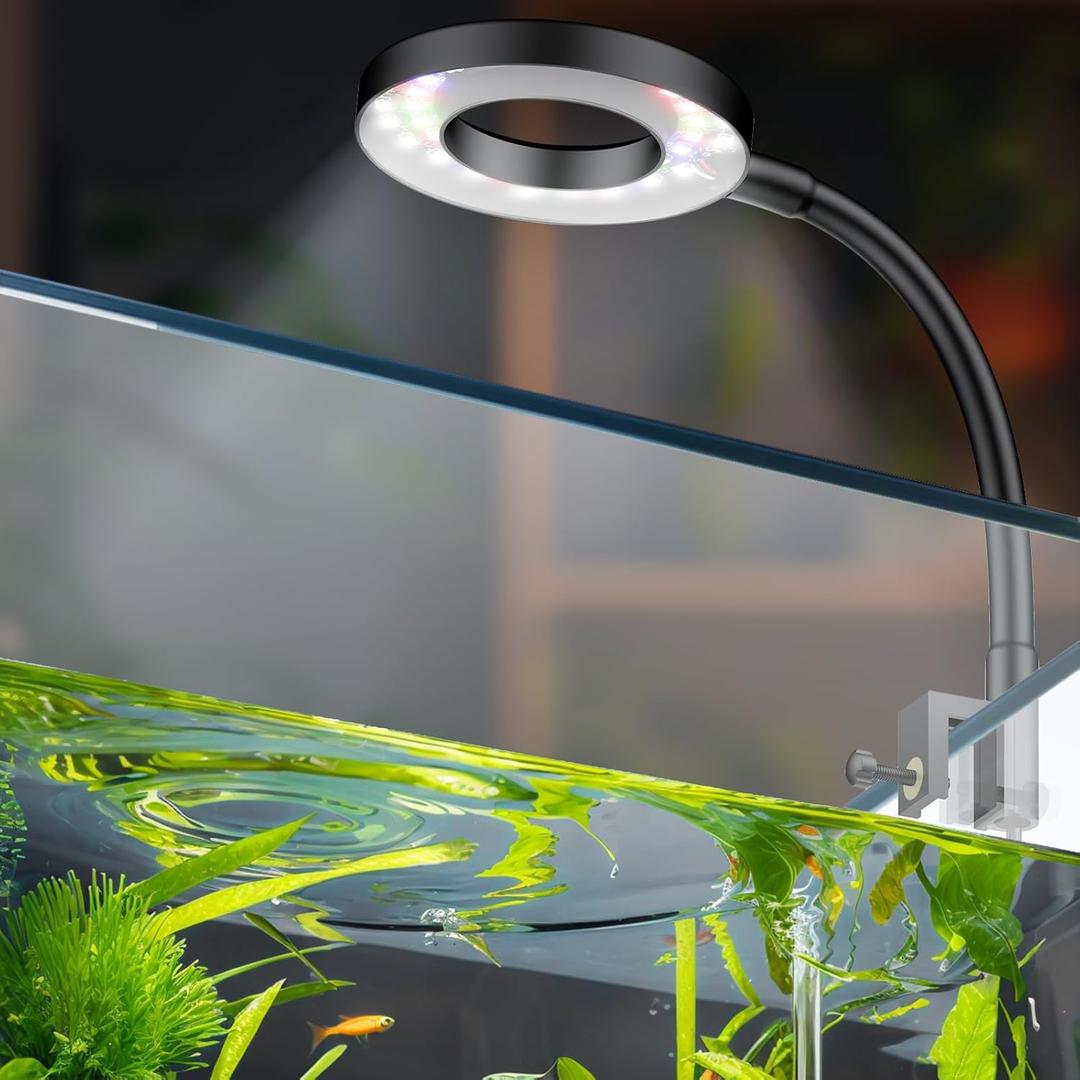 Pawfly 6 W LED Aquarium Light for 1 to 5 Gallon Fish Tanks Clip On Fish Tank Light USB Moving Aquarium Lamp with Full Spectrum Dimmable White Blue Red Green Lights with Timer (Adapter Not Included)