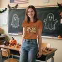 Halloween Shirts for Women Hocus Focus T-Shirt Halloween Pumpkin Tee Tops (Brown)