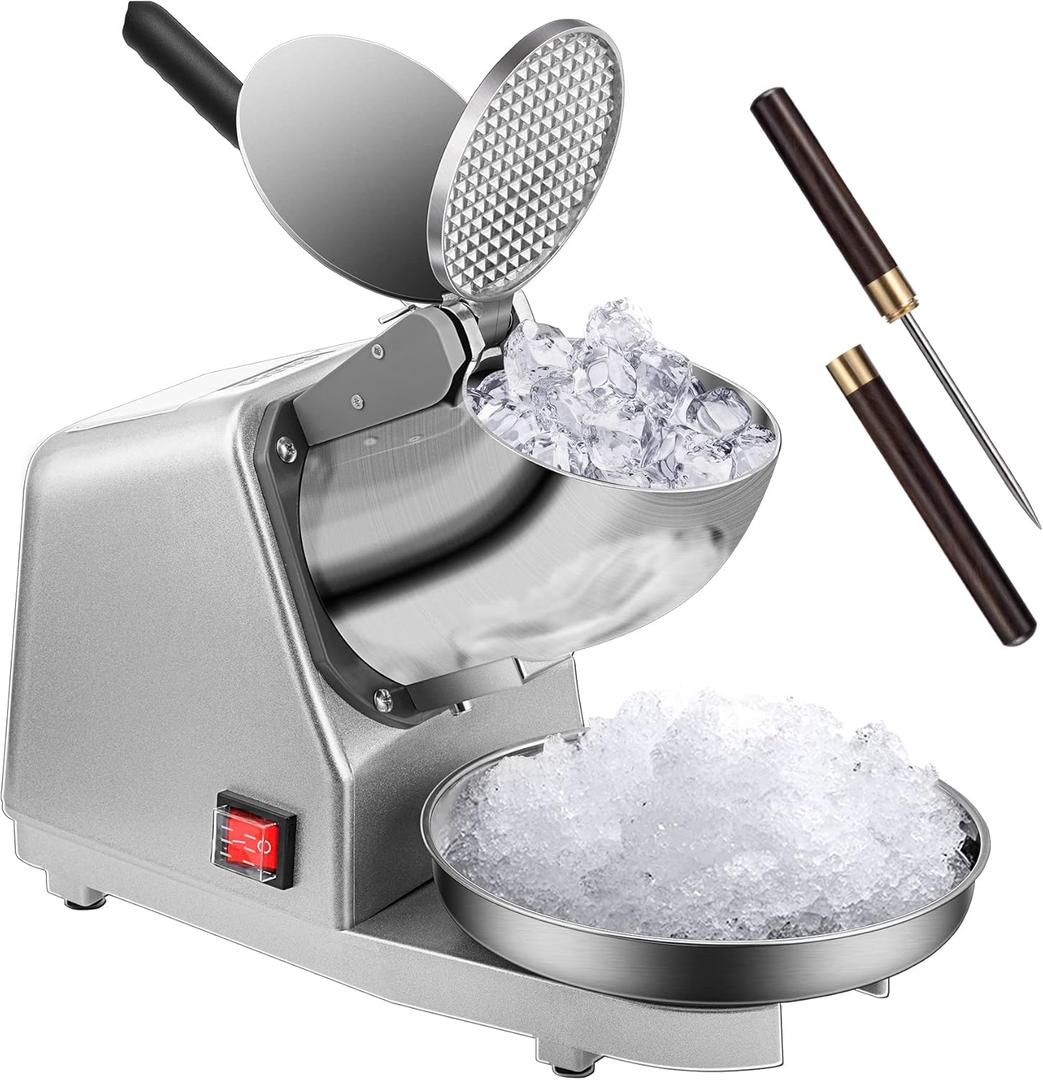VIVOHOME Electric Ice Crusher Shaver Dual Blades Snow Cone Maker Machine Silver 173lbs/hr with Ice Pick for Home and Commercial Use (2 Blades - 173lbs/hr)