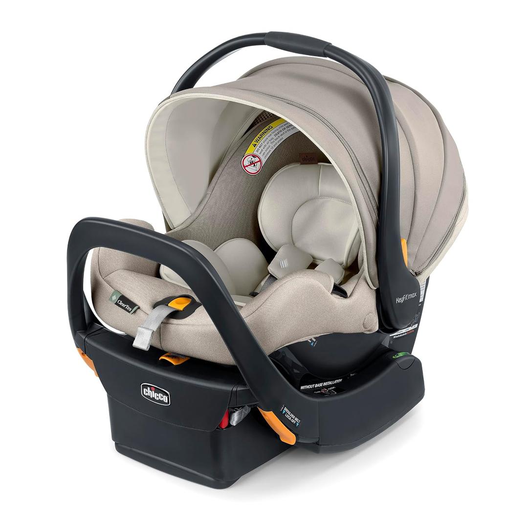 Chicco KeyFit Max Zip ClearTex Infant Car Seat and Base, Rear-Facing Seat for Infants 4-30 lbs., Infant Head and Body Support, Compatible with Chicco Strollers, Baby Travel Gear, Sierra/Beige